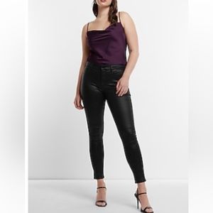 Express Mid Rise Black Coated Skinny Jeans